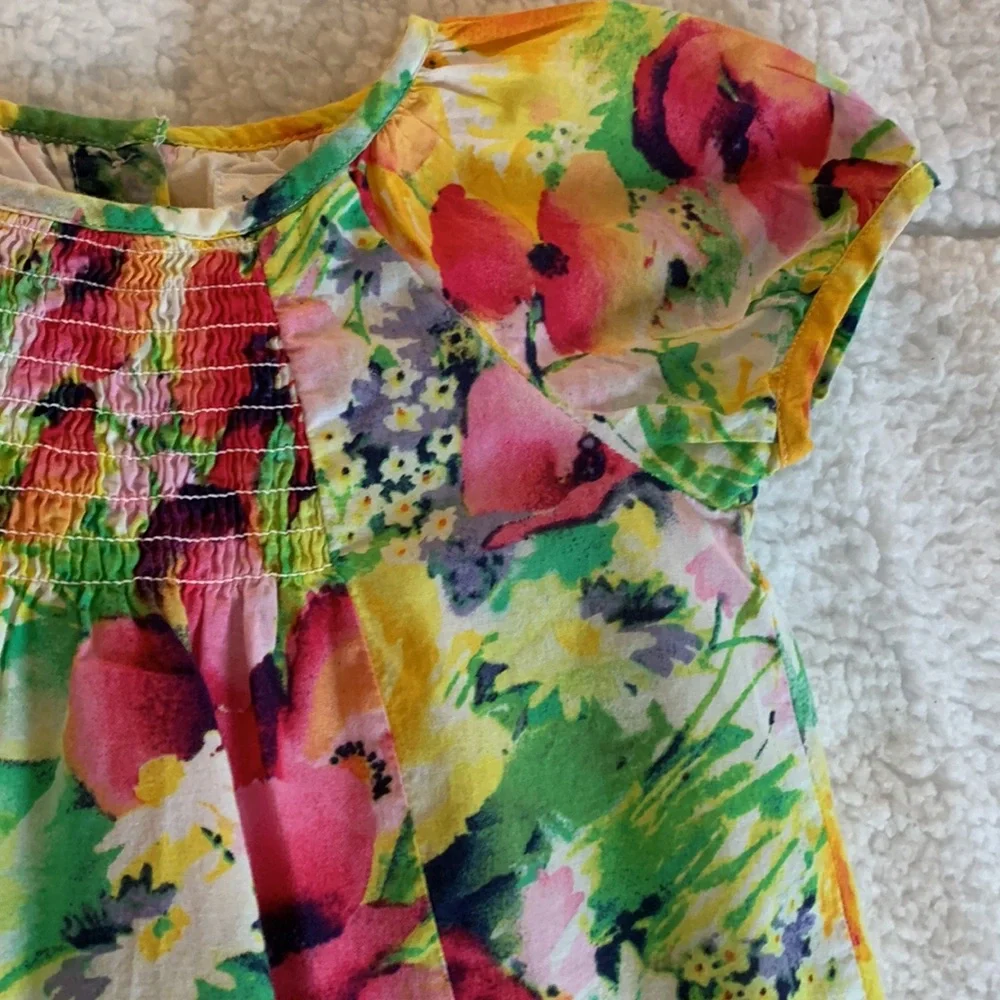 GAP Baby Floral Watercolor Dress 18-24M Yellow Pink EUC